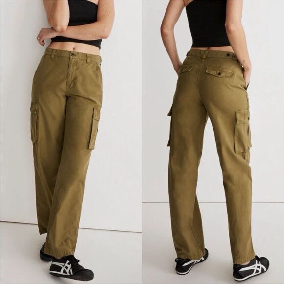 Madewell Size 27 Classic Olive Garment-Dyed Low-Slung Straight Cargo Pants - Picture 1 of 10